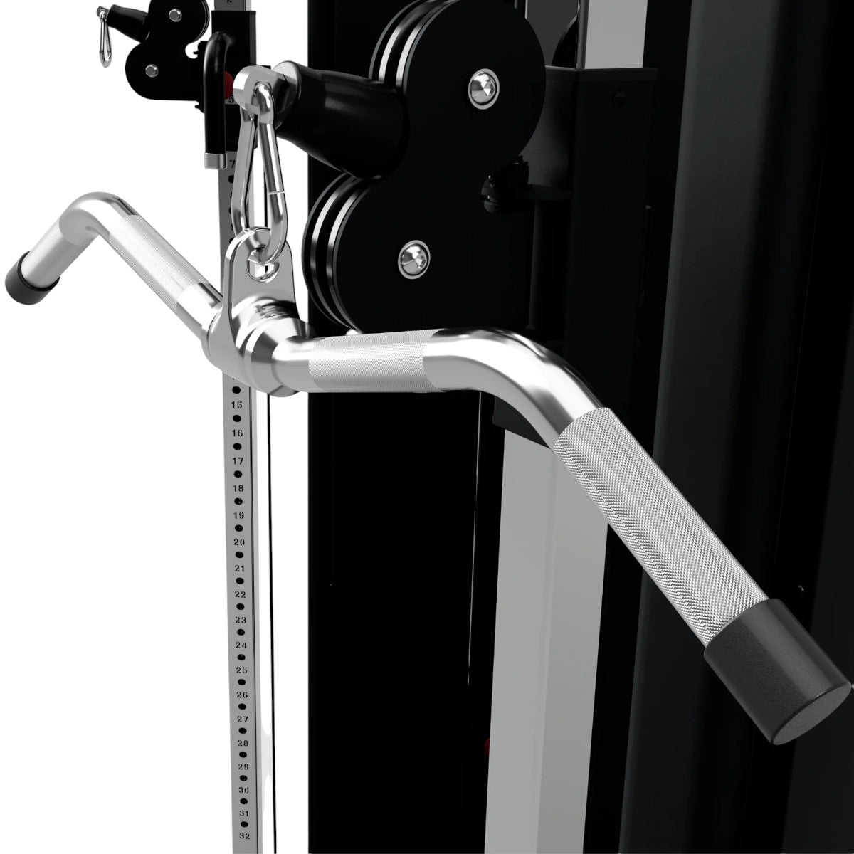 Troy Barbell TCB-28S Multi-Purpose Deluxe Curl Bar attached to functional trainer.