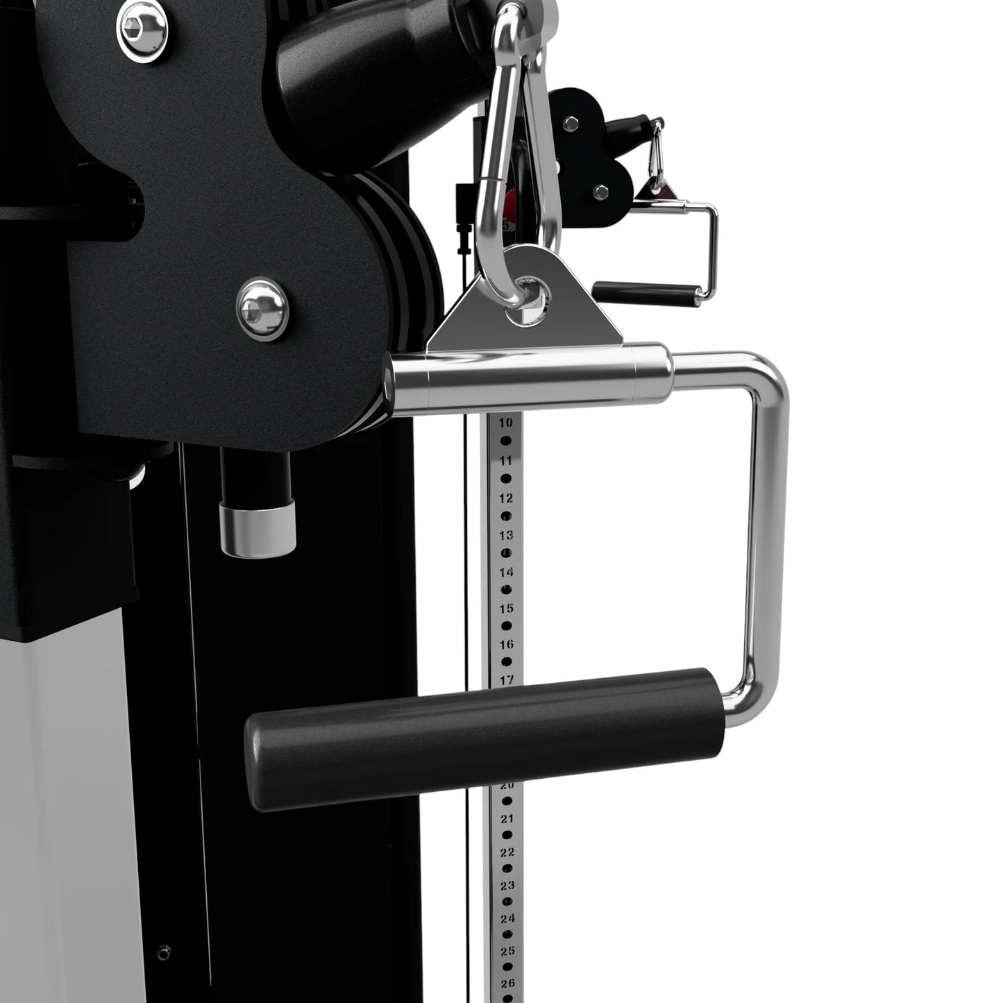 Troy Barbell TCCH-R Revolving Stirrup Handle with Rubber Grip attached to cable-cross.