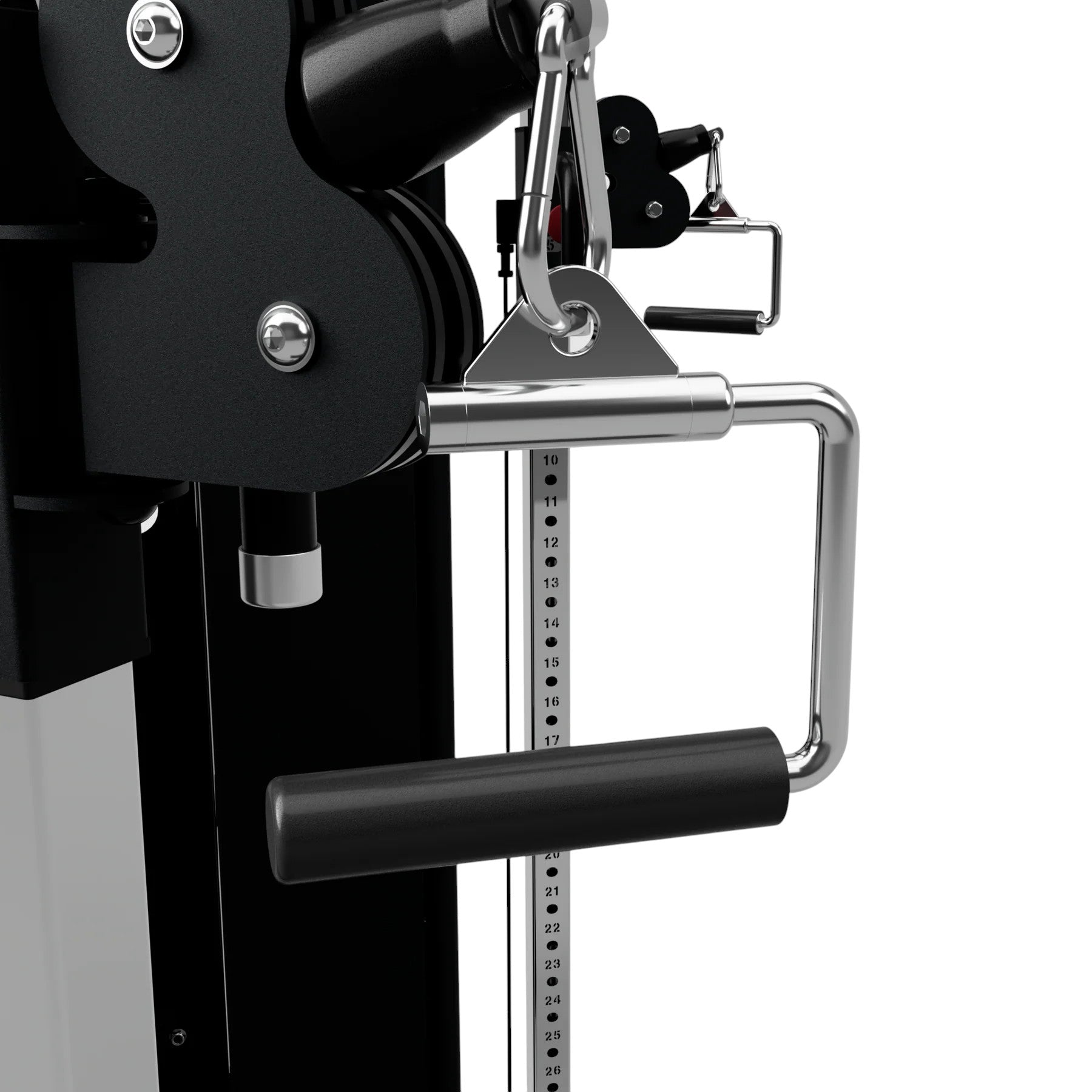 Troy Barbell TCCH-R Revolving Stirrup Handle with Rubber Grip attached to cable-cross.