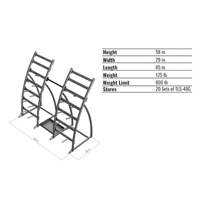Troy Barbell TLS-20 plate rack specifications.