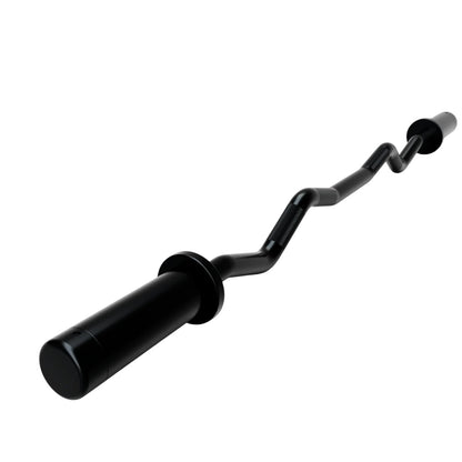 Troy Barbell TOZ-47 Black Olympic Curl Bar close-up angle view.