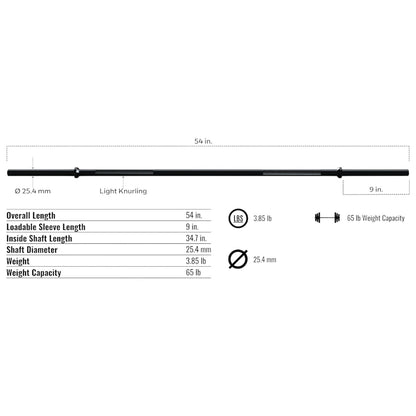 Troy Barbell TRB-54BH Lightweight Standard Training Bar specifications.