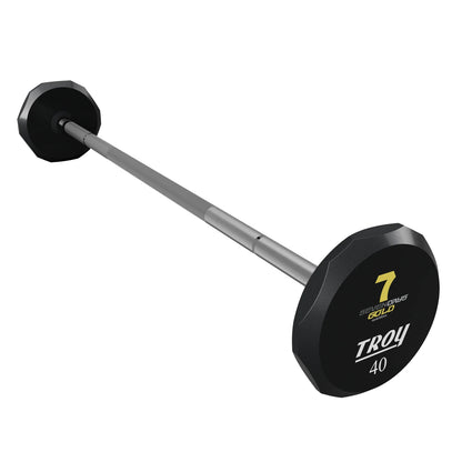 Troy Barbell TSB-040U 12 Sided Straight Urethane Barbell 40 lb with seven days gold logo.