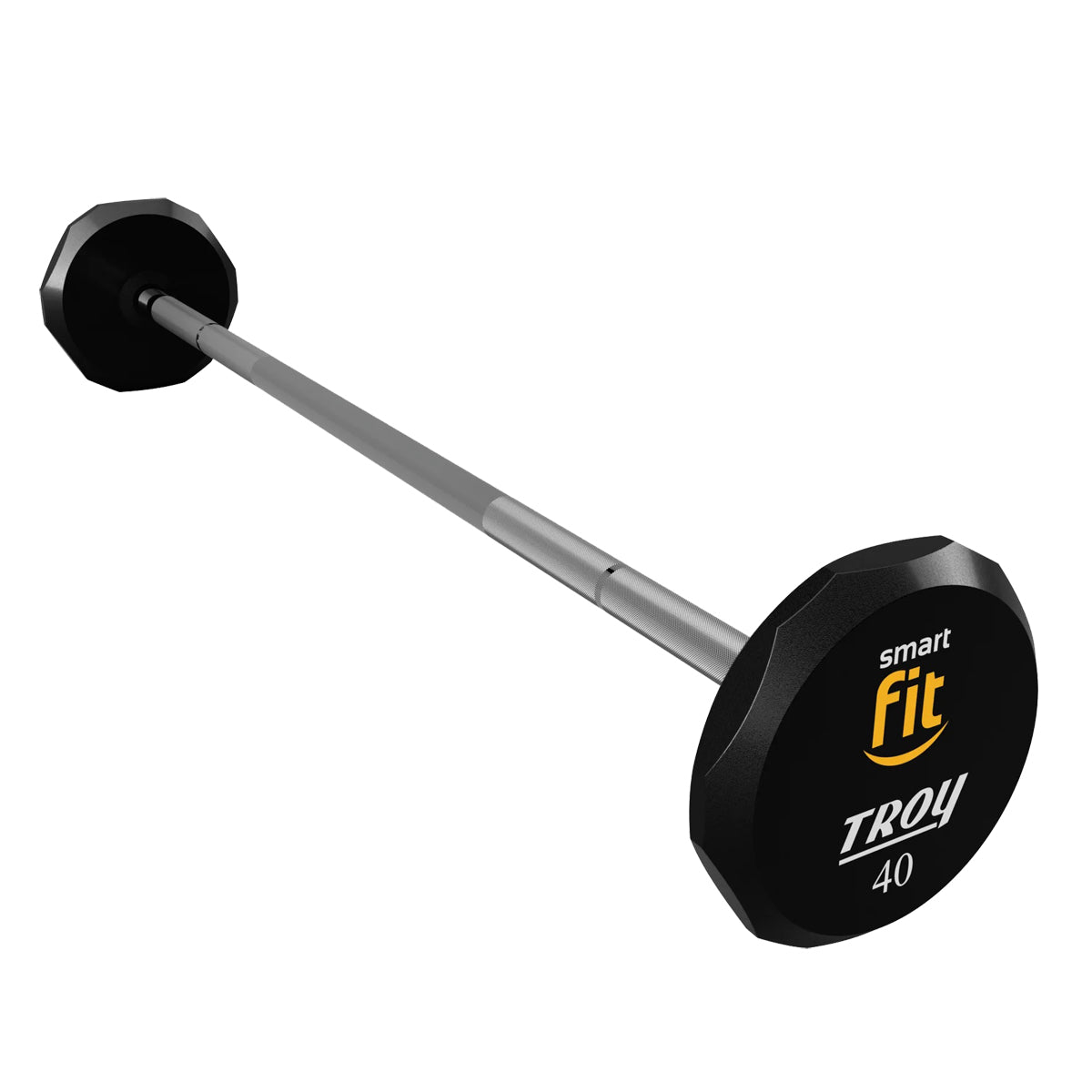 Troy Barbell TSB-040U 12 Sided Straight Urethane Barbell 40 lb with smart fit logo.