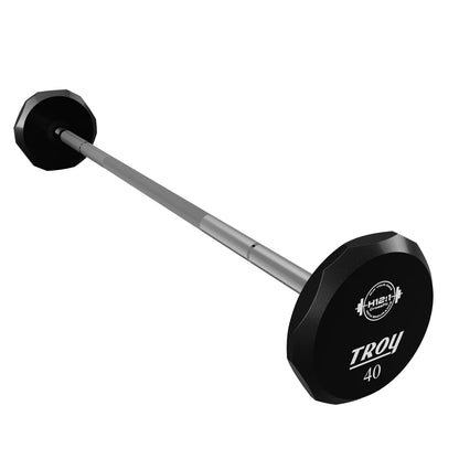 Troy Barbell TSB-040U 12 Sided Straight Urethane Barbell 40 lb with logo.