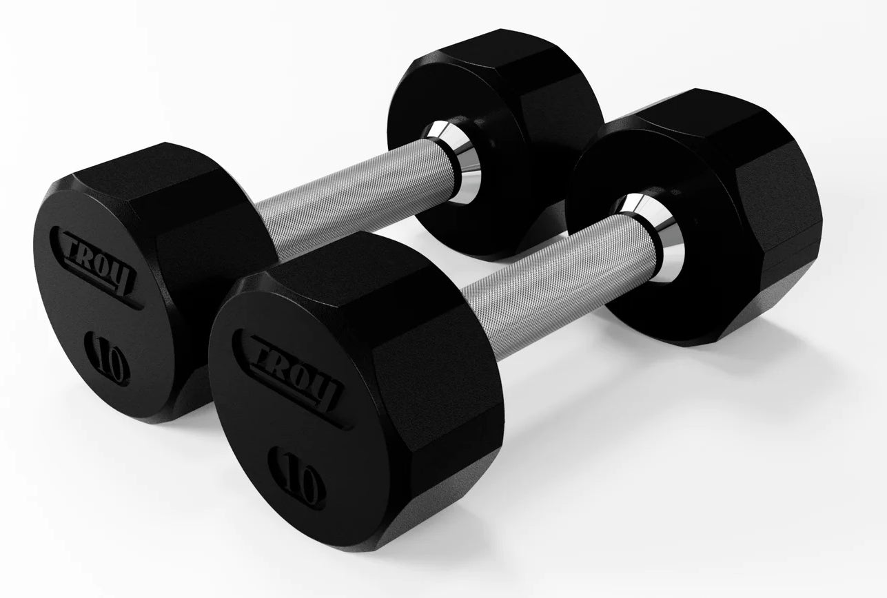 Troy Barbell TSD-010R 12 Sided Rubber Encased 10lb Dumbbells.
