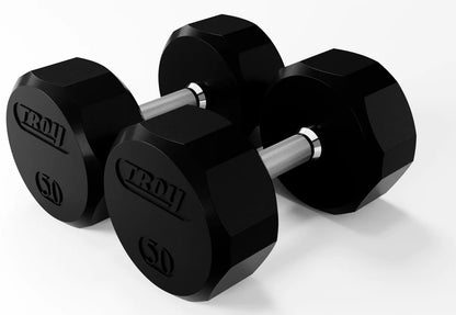 Troy Barbell TSD-050R 12 Sided Rubber Encased 50lb Dumbbells pair.
