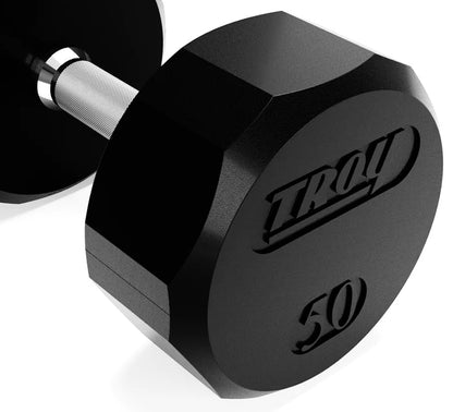 Troy Barbell TSD-050R 12 Sided Rubber Encased 50lb Dumbbells.