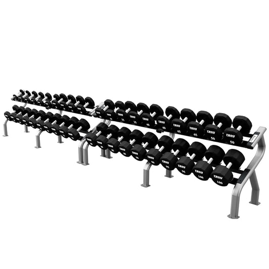 Troy Barbell TSD-U Urethane Dumbbells 5 to 100LB with Two DR-10 Racks.