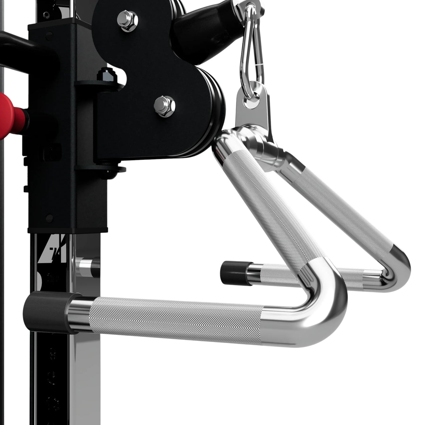 Troy Barbell TXB Multi-Exercise Bar attached to functional trainer side view.