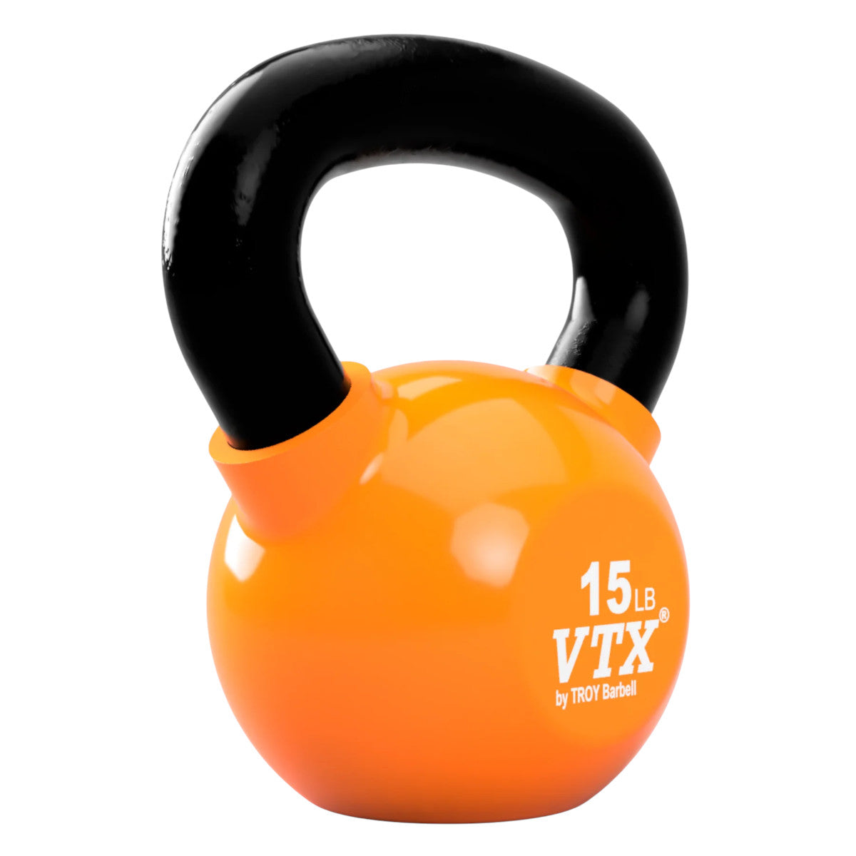 Troy Barbell VTX VKB 15 lb Orange Vinyl Kettlebell.