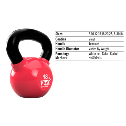 Troy Barbell VTX VKB Vinyl Kettlebell specifications.