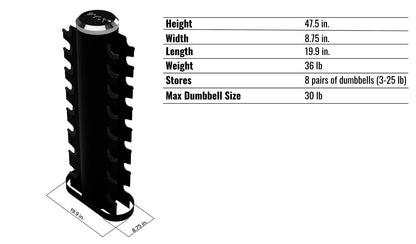 Troy Barbell VTX GVDR-8 Two Sided Vertical Dumbbell Rack Specifications.