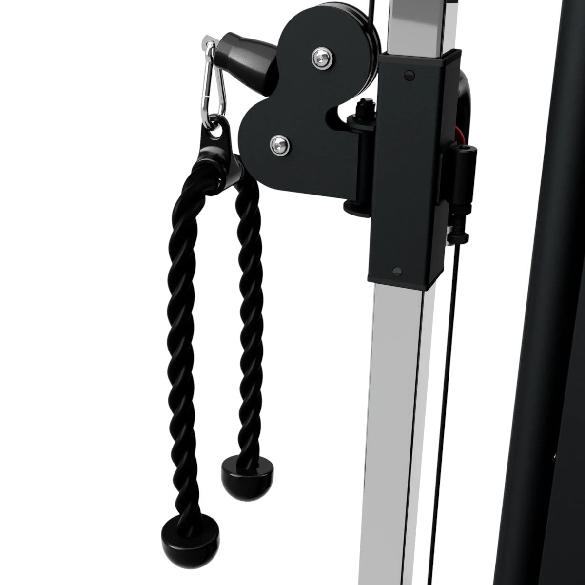 Troy Barbell VTX VTR-36 Triceps Rope attached to cable-cross side view.