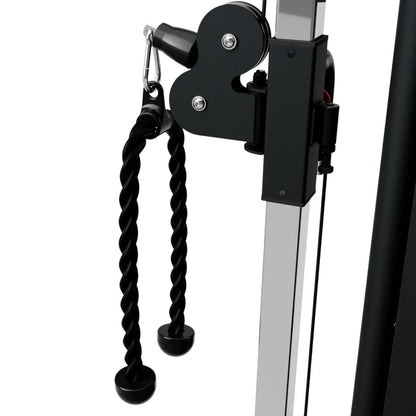 Troy Barbell VTX VTR-36 Triceps Rope attached to cable-cross side view.