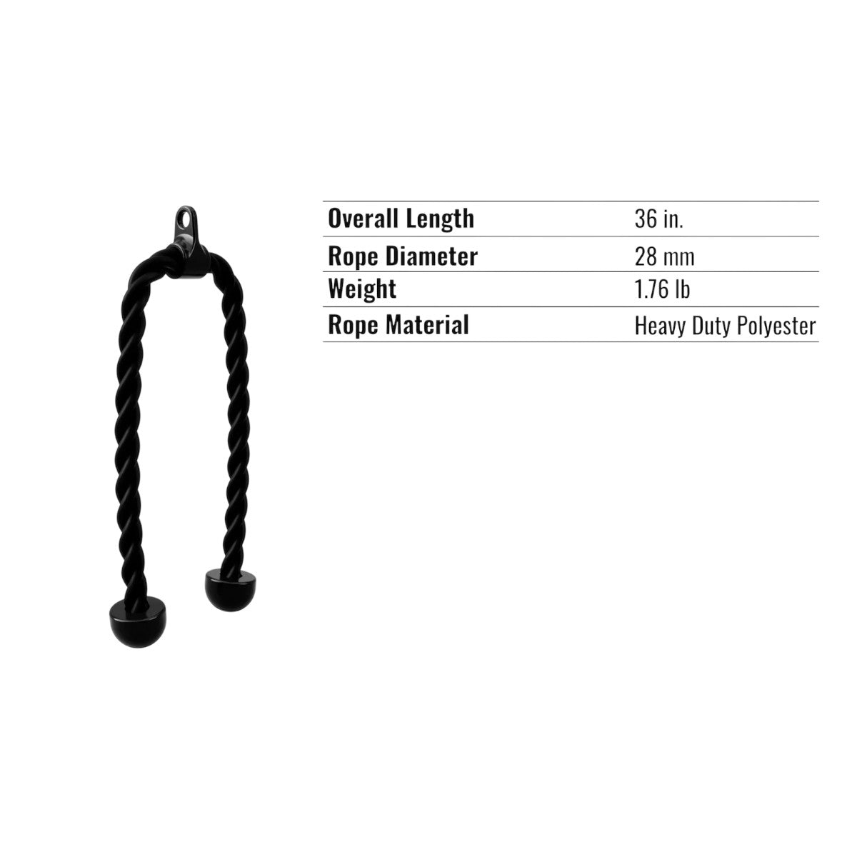 Troy Barbell VTX VTR-36 Triceps Rope Specifications.
