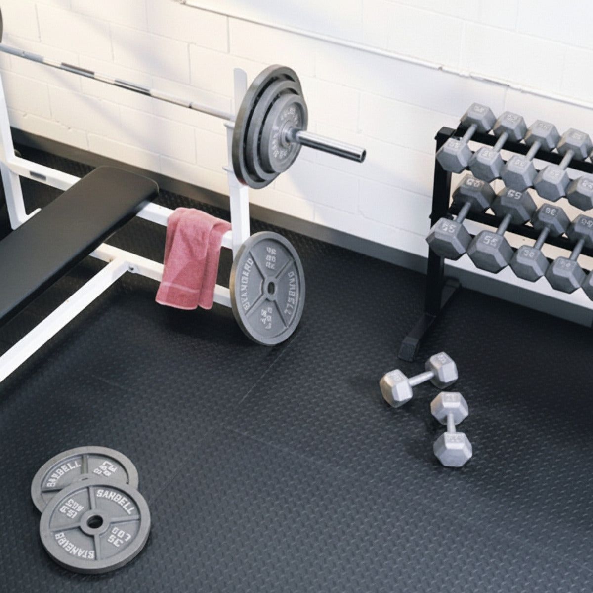 SuperMats 4 x 6 Rubber Gym Mats Made in USA shown in home gym